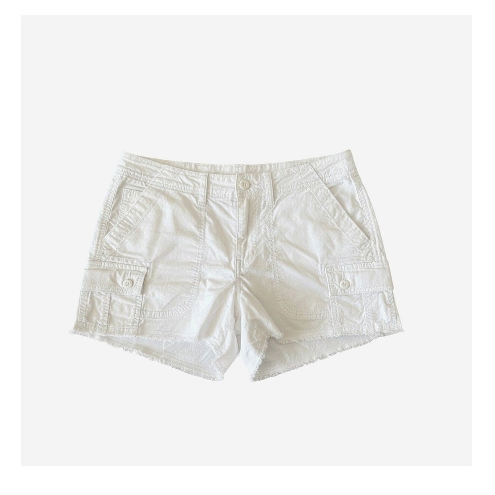 American Eagle Cargo Shorts Women 8 White Frayed Hem Stretch Cotton Pocket